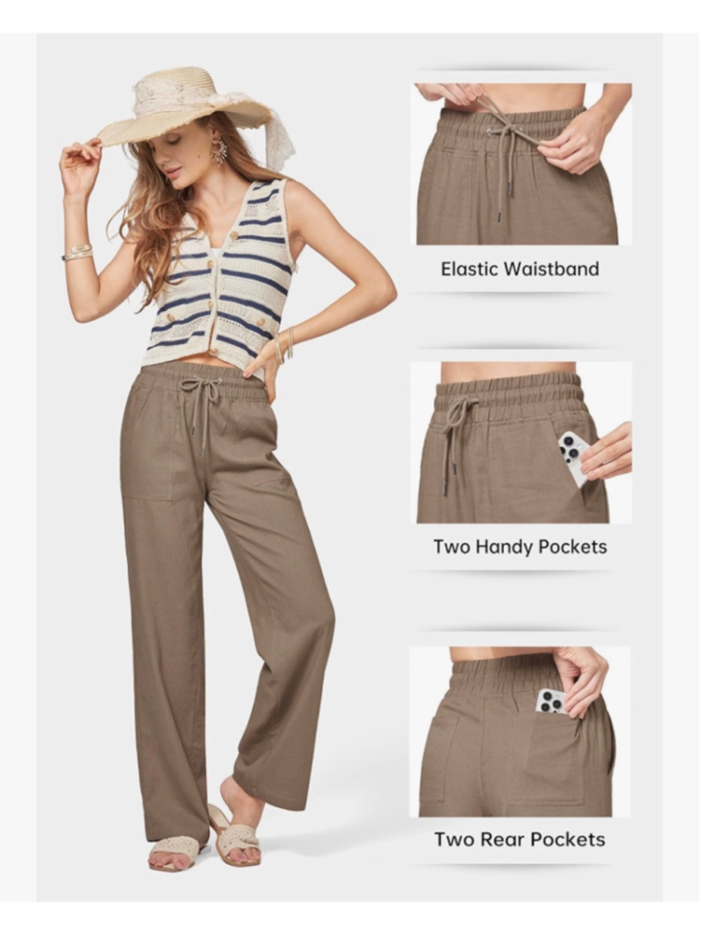 Willit Women’s Brand Wide Leg Pants in Brown
